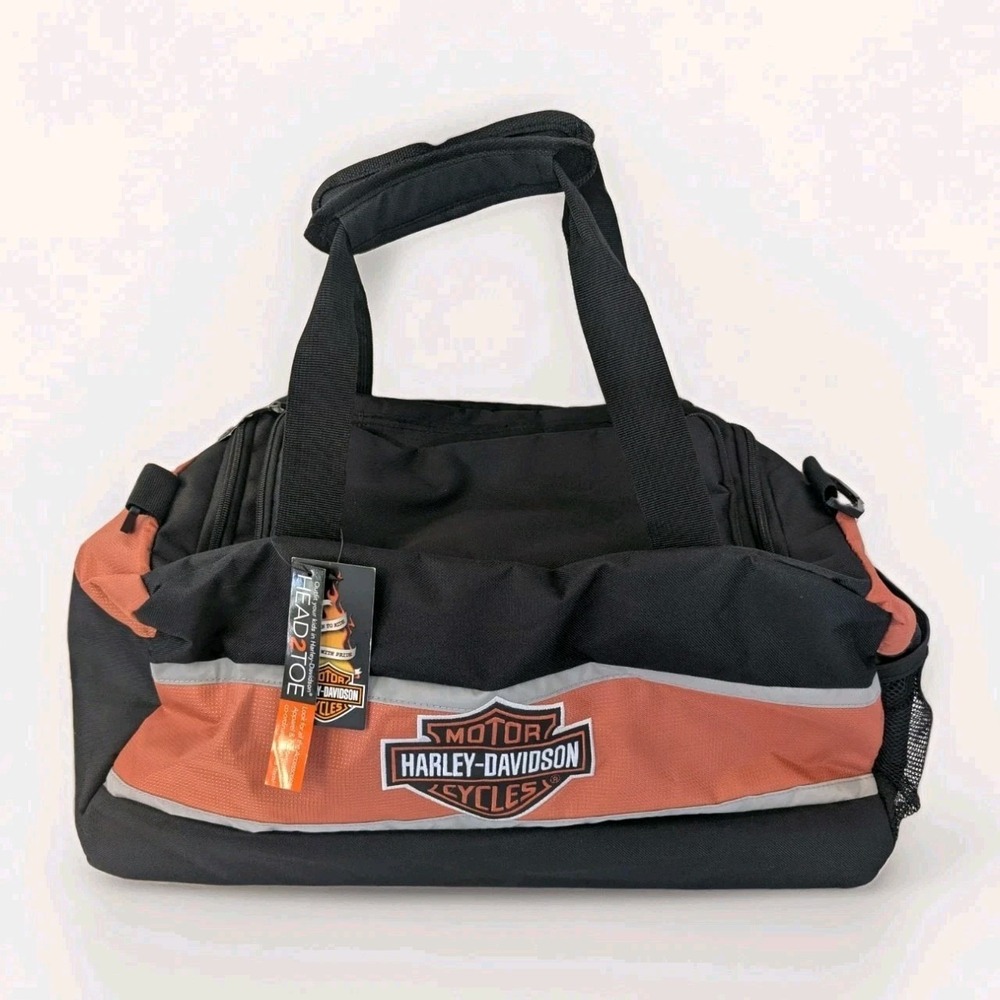 NWT Harley-Davidson Deluxe Embroidered Bar & Shield Striped Duffel Bag Black